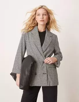 Свободный двубортный блейзер Abercrombie & Fitch в черную клетку