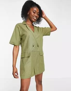Свободный двубортный комбинезон цвета хаки ASOS DESIGN
