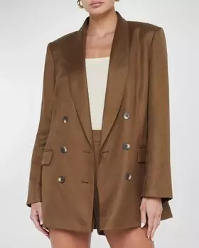 Свободный двубортный льняной пиджак Jayda L'Agence, цвет Brown Olive