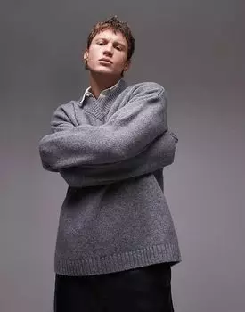 Свободный джемпер из овечьей шерсти премиум-класса с V-образным вырезом Topman