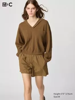 Свободный джемпер с капюшоном Uniqlo, коричневый