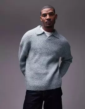 Свободный джемпер с открытым воротником в меланжевом цвете Topman