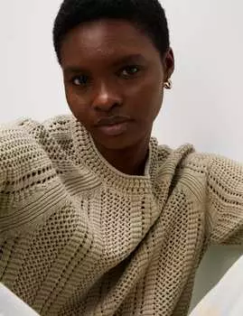 Свободный джемпер с текстурой из богатого хлопка Marks & Spencer, цвет Cappuccino