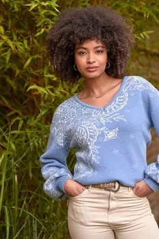 Свободный джемпер с узором пейсли и V образным вырезом Joe Browns, синий