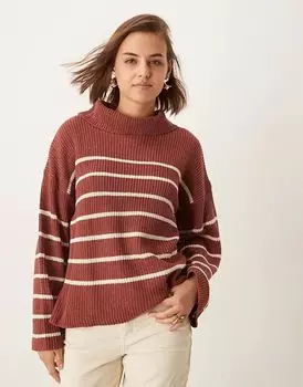 Свободный джемпер с высоким воротом в терракотовую полоску Vila