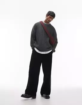 Свободный джемпер в рубчик в угольно-угольном цвете Topman