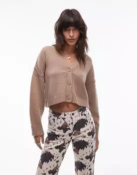 Свободный кардиган из высококачественной мериносовой шерсти в овсяном цвете Topshop