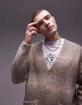 Свободный кардиган с эффектом омбре цвета экрю Topman