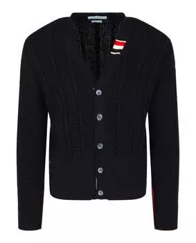 Свободный кардиган с V-образным вырезом и косами Thom Browne, темно-синий