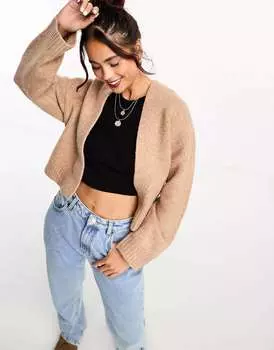 Свободный кардиган светло-коричневого цвета с разрезом по краям ASOS
