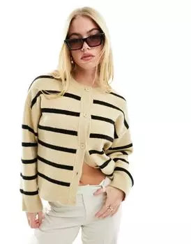 Свободный кардиган в полоску с круглым вырезом и пуговицами ASOS DESIGN