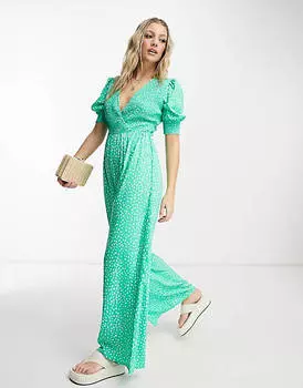 Свободный комбинезон с присборенной грудью и зеленой пятнышкой Wednesday's Girl