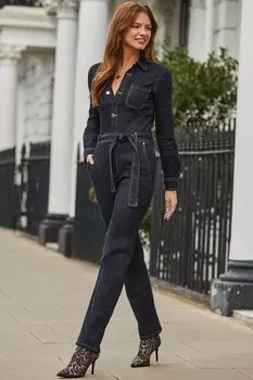 Свободный крой джинсового комбинезона из 100% хлопка Sosandar, синий