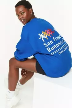 Свободный крой, графический слоган, толстовка клуба бегунов Сан Франциско Next, синий