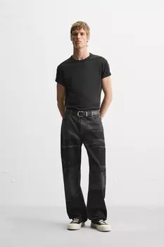 Свободный кроя выцветшие джинсы ZARA, черный