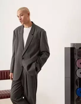 Свободный пиджак ASOS DESIGN в мелкую елочку темно-серого цвета