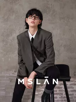 Свободный пиджак Mslan без воротника с широкими плечами, белка серая