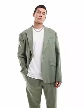 Свободный пиджак свободного кроя из льняной смеси ASOS DESIGN оливково-зеленого цвета