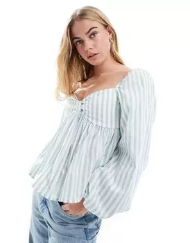 Свободный полосатый топ с баской ASOS DESIGN, объемными рукавами и узкими манжетами