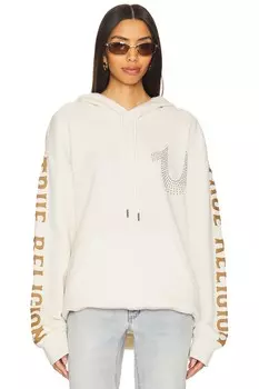 Свободный пуловер с капюшоном и заклепками True Religion, белый