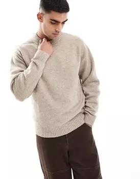 Свободный пушистый джемпер с круглым вырезом бежевого цвета Jack & Jones