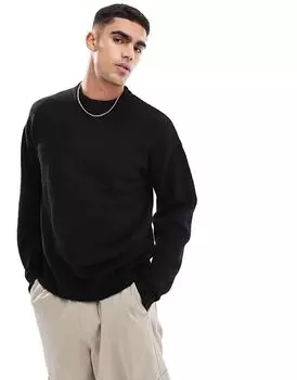Свободный пушистый джемпер с круглым вырезом черного цвета Jack & Jones