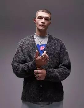 Свободный пушистый кардиган серой фактуры Topman
