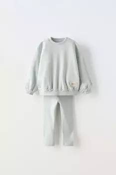 Свободный спортивный свитер и леггинсы в комплекте ZARA, цвет washed green