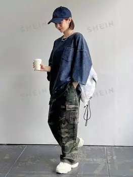 Свободный свитер, без рукавов, простой, однотонный, с круглым вырезом, рукава с манжетами. для дам Friful, синий