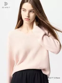Свободный свитер из хлопка 3D с V-образным вырезом Uniqlo, цвет 10 розовый
