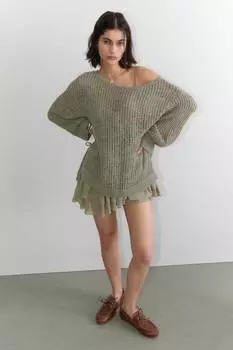 Свободный свитер крупной вязки с разрезами по бокам Monki, зеленый