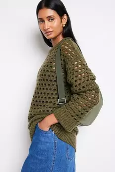 Свободный свитер открытого плетения Next, зеленый