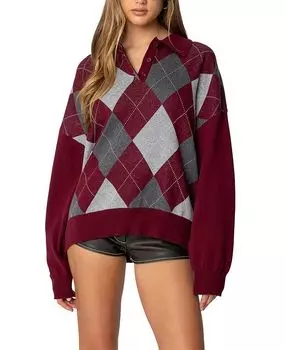 Свободный свитер-поло с узором «Аргайл» Edikted, красный