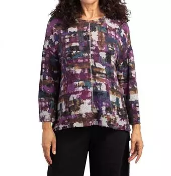 Свободный свитер с круглым вырезом и рукавами 3/4 из черно-бурого цвета с отделкой в рубчик habitat