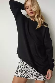 Свободный свитер с передним карманом Happiness Istanbul, черный