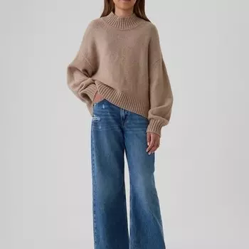 Свободный свитер с воротником-стойкой Gap, бежевый