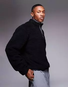 Свободный свободный свитшот с застежкой-молнией на половину длины черного цвета ASOS DESIGN