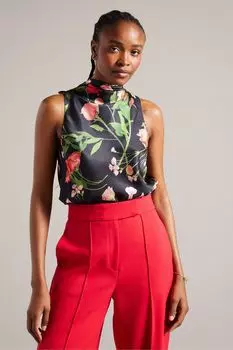 Свободный топ без рукавов с драпированным вырезом Ted Baker, черный