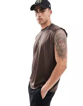 Свободный топ-майка из коричневой спортивной сетки ASOS DESIGN