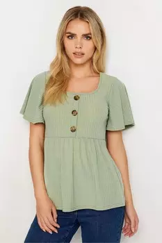Свободный топ на пуговицах в рубчик Pixiegirl Petite, зеленый
