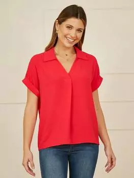 Свободный топ с эластичным воротником Yumi, красный