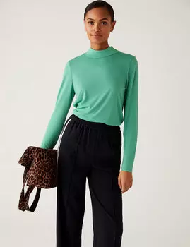 Свободный топ с длинными рукавами из джерси с высоким воротником Marks & Spencer
