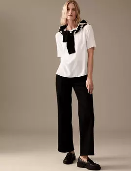 Свободный топ с короткими рукавами из чистого шелка Autograph, слоновая кость