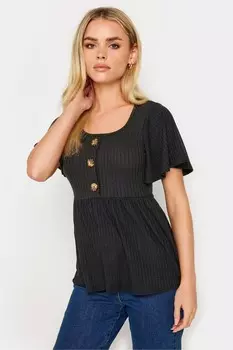Свободный топ с пуговицами в рубчик Pixiegirl Petite, черный