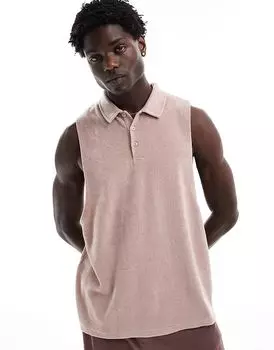 Свободный топ с воротником-поло из розовой махровой ткани ASOS DESIGN