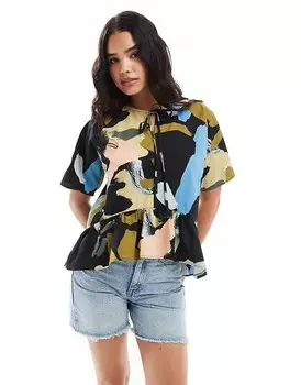 Свободный топ с завязками спереди ASOS DESIGN с абстрактным принтом