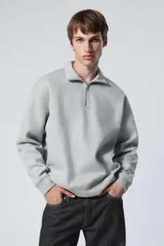 Свободный, тяжелый пуловер с частичной застежкой-молнией Weekday, серый