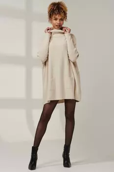 Свободный трикотажный джемпер с высоким воротником Jolie Moi, коричневый