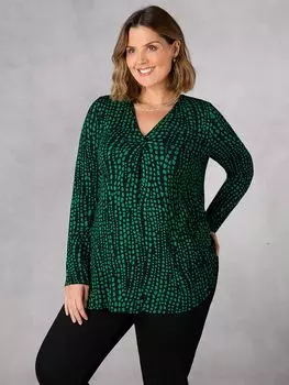 Свободный трикотажный топ Curve Animal со складками спереди Live Unlimited, зеленый/черный