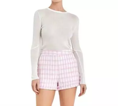 Свободный трикотажный топ с длинными рукавами белого цвета English Factory